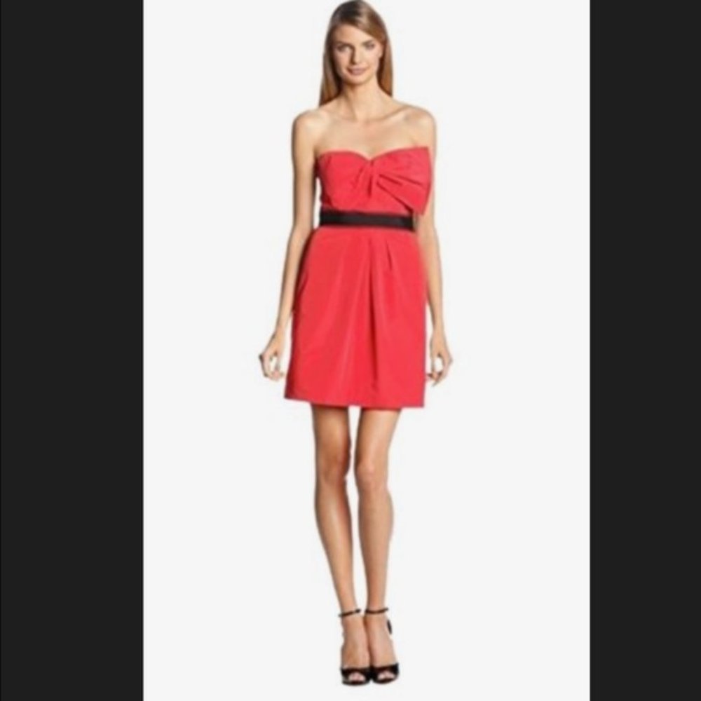 NWT BCBG MaxAzria Red Bow Sheath Strapless Cocktail Dress
